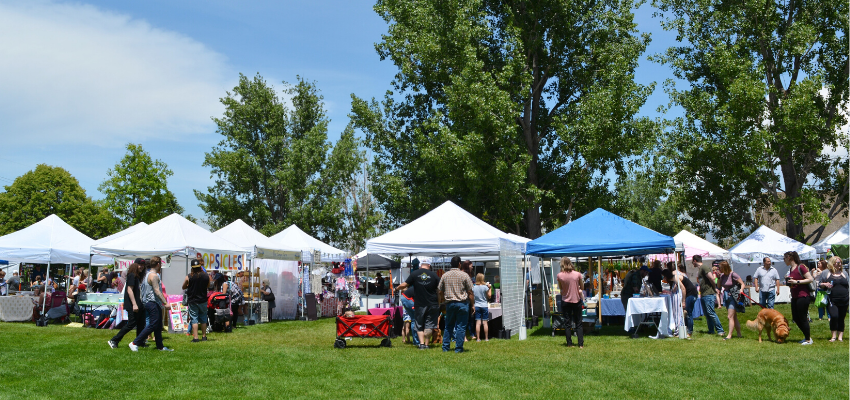 Sunday Market Booths and Visitors at Wheeler Farm
