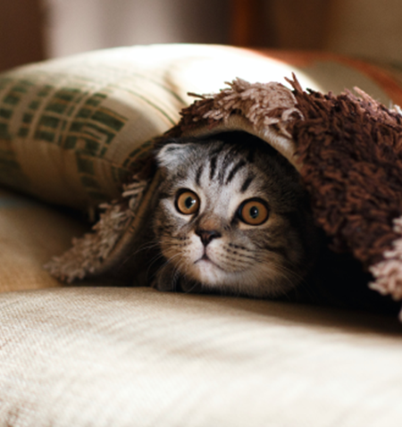 A cat wrapped in a blanket.