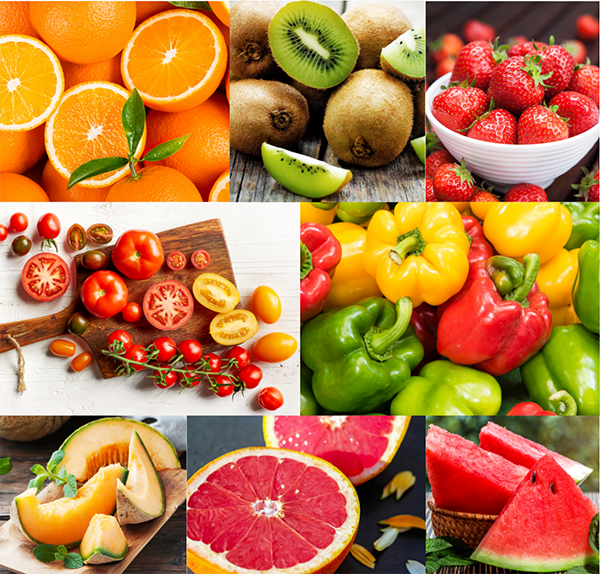 A collage of different fruits.