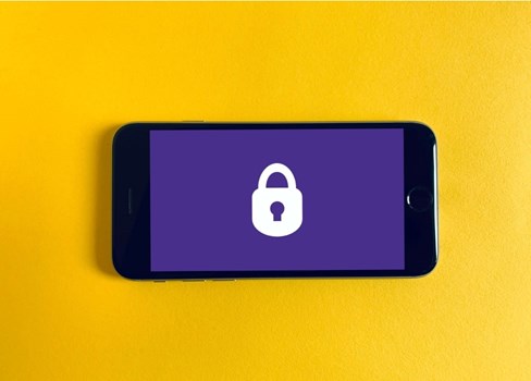 A purple phone with a lock.