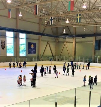 A group of people in an ice rink.